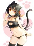  animal_ears bell black_hair blush bra breasts cat_cutout cat_ear_panties cat_ears cat_lingerie cat_tail chestnut_mouth cleavage cleavage_cutout fuumi_(radial_engine) jingle_bell long_hair looking_at_viewer medium_breasts meme_attire million_arthur_(series) navel panties paw_pose side-tie_panties solo tail thighhighs underwear 