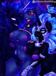  2016 anthro anthrofied areola blue_hair blush breasts digital_media_(artwork) dimwitdog equine female female/female friendship_is_magic glowing glowing_eyes group hair half-closed_eyes helmet hi_res horn long_hair mammal my_little_pony nightmare_moon_(mlp) nipples nude open_mouth patreon princess_luna_(mlp) pussy rope selfcest square_crossover sweat tongue unicorn 