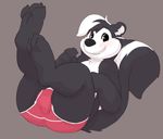  anthro black_eyes black_fur blush briefs bulge clothing cute fur looking_at_viewer looney_tunes lying male mammal on_back pep&eacute;_le_pew seth-iova simple_background skunk smile solo striped_tail teeth underwear warner_brothers white_fur 