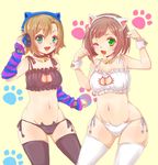  :d ;3 ;d animal_ears arm_warmers asterisk_(idolmaster) bell blush breasts brown_hair cat_cutout cat_ear_panties cat_ears cat_lingerie choker cleavage cleavage_cutout green_eyes headphones highres idolmaster idolmaster_cinderella_girls jingle_bell maekawa_miku medium_breasts meme_attire multiple_girls navel one_eye_closed open_mouth panties sakuramau short_hair side-tie_panties sketch smile tada_riina underwear underwear_only 