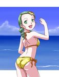  ass bikini drill_hair green_eyes green_hair kanaria kurai_(cry) looking_back rozen_maiden swimsuit yellow_bikini 