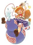  alcohol armpits blush bow chain drunk full_body gourd hair_bow heart highres horns ibuki_suika kanini long_hair orange_hair sake sleeveless solo touhou transparent_background 