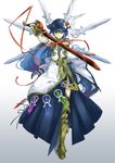  blue_hair embellished_costume gradient gradient_background greaves hat hinanawi_tenshi long_hair red_eyes solo sword touhou tsurukame weapon 