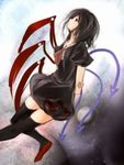  asymmetrical_wings bad_id bad_pixiv_id black_hair black_legwear dress houjuu_nue metalwasabi moon red_eyes solo thighhighs touhou wings 