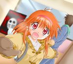  1girl aizawa_yuuichi dragging hairband hockey_mask jason_voorhees kanon mask mittens orange_hair red_eyes scared tears tsukimiya_ayu winter_clothes 