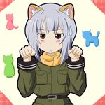  :&lt; animal_ears blush cat_ears highres kannagi_noel military military_uniform paw_pose solo sora_no_woto sweatdrop takumi_(rozen_garten) uniform 