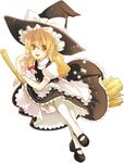  blonde_hair bloomers braid broom broom_riding buttons full_body hair_ribbon hat highres kirisame_marisa long_hair mary_janes open_mouth ribbon shoes sidesaddle smile solo star thighhighs touhou transparent_background underwear white_legwear witch_hat yellow_eyes yunomachi 