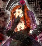  bad_id bad_pixiv_id banquet_of_the_golden_witch blood bow closed_eyes dress dual_persona elbow_gloves elina_kuroe_no_daarin eva_beatrice flower gloves grin hat multiple_girls orange_hair red_eyes rose severed_head smile umineko_no_naku_koro_ni ushiromiya_eva 