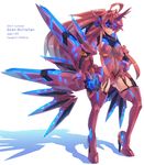  ass_visible_through_thighs blue_eyes boots cameltoe full_body g.haruka high_heel_boots high_heels long_hair mecha_musume mechanical_wings navel original red_hair see-through shadow solo thigh_strap white_background wings 