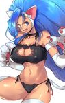 animal_ears bare_shoulders bell big_hair blue_eyes blue_hair breasts cat_cutout cat_ear_panties cat_ears cat_lingerie cleavage cleavage_cutout fang felicia jingle_bell large_breasts long_hair looking_at_viewer meme_attire negresco panties paws side-tie_panties simple_background solo tail thick_thighs thighhighs thighs underwear underwear_only vampire_(game) white_background white_legwear 