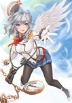 angel_wings beret binoculars compass epaulettes frilled_sleeves frills gloves hat kantai_collection kashima_(kantai_collection) kayano_ai kerchief lemoo military military_uniform pantyhose silver_hair solo twintails uniform wavy_hair white_gloves wings 