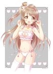  bell bow brown_hair cat_cutout cat_ear_panties cat_lingerie cleavage_cutout hair_bow jingle_bell long_hair love_live! love_live!_school_idol_project meme_attire minami_kotori navel one_side_up panties sakura_chidori side-tie_panties smile solo thighhighs underwear 