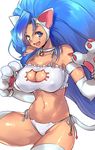  animal_ears bare_shoulders bell big_hair blue_eyes blue_hair breasts cat_cutout cat_ear_panties cat_ears cat_lingerie cleavage cleavage_cutout fang felicia jingle_bell large_breasts long_hair looking_at_viewer meme_attire negresco panties paws side-tie_panties simple_background solo tail thick_thighs thighhighs thighs underwear underwear_only vampire_(game) white_background white_legwear 
