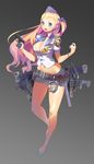  absurdres belt blue_eyes breasts cleavage cuffs drum_magazine glock gun handcuffs handgun highres jin_woo_park long_hair medium_breasts miniskirt police police_badge police_uniform policewoman skirt solo uniform weapon 