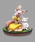  animal_ear_fluff animal_ears bad_id bad_pixiv_id blade_&amp;_soul blue_eyes cat cat_ears dog_ears dress faux_figurine flower head_wreath highres kneehighs long_hair lyn_(blade_&amp;_soul) silver_hair sitting smile tail y.i._(lave2217) yellow_dress 