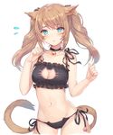  animal_ears aqua_eyes bell bell_choker black_bra black_panties blush bra breasts brown_hair cat_cutout cat_ear_panties cat_ears cat_lingerie cat_tail choker cleavage cleavage_cutout collarbone facial_mark final_fantasy final_fantasy_xiv flying_sweatdrops frills jingle_bell long_hair medium_breasts meme_attire miqo'te momoko_(momopoco) navel panties paw_pose side-tie_panties sidelocks slit_pupils solo tail twintails underwear underwear_only 