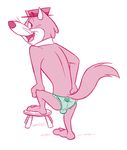  balls blush butt canine clothing crossdressing grin hat hokey_wolf ladysomnambule male mammal panties smile stool underwear whiskers wolf 