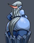  big_butt blue_skin breasts butt canastus clothing female grey_background grey_hair hair half_naked humanoid ice league_of_legends legwear lissandra long_hair magic_user pinup pose pussy riot_games side_boob simple_background solo stockings video_games witch 