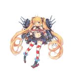  absurdly_long_hair andrea_doria andrea_doria_(zhan_jian_shao_nyu) bandaid bandaid_on_stomach blonde_hair blue_eyes collar damaged full_body gloves hair_ornament hair_ribbon long_hair looking_at_viewer machinery mecha_musume official_art one_eye_closed open_mouth pantyhose pleated_skirt ribbon rigging skirt solo striped striped_legwear thighhighs torn_clothes torn_legwear transparent_background turret twintails very_long_hair zhan_jian_shao_nyu 