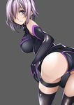 absurdres ass bare_shoulders baron_suzuki breasts fate/grand_order fate_(series) grey_background highres large_breasts lavender_hair looking_at_viewer mash_kyrielight purple_eyes simple_background smile solo thighs 
