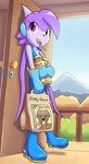  2016 anthro boots clothed clothing door dragon female footwear freedom_planet goshaag hair mouth_hold purple_hair sash_lilac solo sweat video_games 