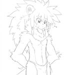  black_and_white clothed clothing feline leo_(whiteleo) lion loincloth looking_down male mammal mane monochrome smile solo standing topless whiteleo young 