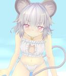  animal_ears bell blush breasts cat_cutout cat_ear_panties cat_lingerie cleavage_cutout eyebrows eyebrows_visible_through_hair ishikkoro jingle_bell looking_at_viewer meme_attire mouse_ears mouse_tail navel nazrin panties side-tie_panties small_breasts solo tail touhou underwear 