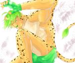  abs biceps big_muscles brown_fur bulge cheetah claws clothed clothing feline fur gloves green_hair green_nose hair male mammal muscular pecs red_eyes shorts solo spots swimsuit tan_fur topless white_fur 狼狼君（潜水中） 