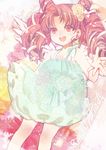  :d bad_id bad_pixiv_id bishoujo_senshi_sailor_moon bow chibi_usa double_bun flower full_body hair_flower hair_ornament hair_ribbon multicolored multicolored_background open_mouth pink_hair red_eyes ribbon short_hair skirt smile solo tonokichi tress_ribbon twintails 