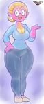  anthro big_breasts breasts cleavage clothed clothing creamy_gravy ear_piercing eyewear female glasses hand_on_hip open_mouth piercing pink_scales pointy_ears scales scalie solo 