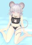  animal_ears bell blush breasts cat_cutout cat_ear_panties cat_lingerie cleavage_cutout commentary_request eyebrows eyebrows_visible_through_hair ishikkoro jingle_bell looking_at_viewer meme_attire mouse_ears mouse_tail navel nazrin panties side-tie_panties small_breasts solo tail touhou underwear 