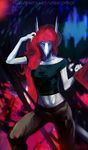  anthro breasts clothed clothing dragon female gasmask_(artist) hair looking_at_viewer midriff red_eyes red_hair solo 