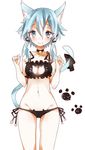  animal_ears bad_id bad_pixiv_id bell blue_eyes blue_hair cat_cutout cat_ear_panties cat_ears cat_lingerie chima_(fusigiko) cleavage_cutout jingle_bell meme_attire navel panties short_hair side-tie_panties sinon sinon_(sao-alo) solo sword_art_online tail underwear 