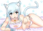  absurdres animal_ears aoki_hagane_no_arpeggio bell blue_eyes blue_hair cat_cutout cat_ear_panties cat_ears cat_lingerie cleavage_cutout highres iona jingle_bell long_hair meme_attire navel panties side-tie_panties solo tail underwear yosshy815 