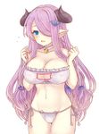  bell blue_eyes blush breasts cat_cutout cat_ear_panties cat_lingerie cleavage_cutout covered_nipples draph granblue_fantasy hair_ornament hair_over_one_eye horns isao_(wasamoti) jingle_bell large_breasts meme_attire narmaya_(granblue_fantasy) navel panties pink_hair pointy_ears side-tie_panties smile solo undersized_clothes underwear 