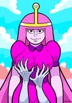  2014 adventure_time ambiguous_gender black_eyes breasts claws clothed clothing cloud crown curtsibling detailed_background digital_media_(artwork) dress duo eyebrows female hair human humanoid long_hair looking_at_viewer mammal mountain outside parody princess_bubblegum purple_hair purple_skin sky undead watermark white_sclera zombie 