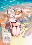  :d ;d arm_support arm_up ass_visible_through_thighs atelier_(series) atelier_sophie bare_shoulders barefoot beach bikini black_bikini breasts choker cleavage crab green_eyes hair_between_eyes hair_ornament highres legs long_hair medium_breasts navel non-web_source official_art one_eye_closed open_mouth outdoors outstretched_arm plachta ponytail scan side-tie_bikini silver_hair sitting smile solo sparkle swimsuit thigh_gap very_long_hair wariza water_drop yuugen 