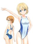  absurdres arm_up ass bad_id bad_twitter_id blonde_hair blue_eyes braid breasts brown_hair collarbone competition_swimsuit covered_navel darjeeling from_behind girls_und_panzer hand_on_hip highres inactive_account light_smile long_hair medium_breasts multiple_girls one-piece_swimsuit orange_hair orange_pekoe short_hair swimsuit takafumi thighs 