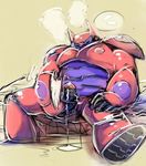  armor baymax bed big_hero_6 cum disney eyes_closed handjob ijdraws machine male masturbation penis robot simple_background sitting solo steam sweat 