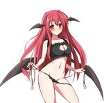  bat_wings black_panties blush bra breasts cat_cutout cat_ear_panties cat_lingerie cleavage cleavage_cutout dezuko_(dezuko_no_heya) groin head_wings koakuma large_breasts long_hair looking_at_viewer meme_attire navel panties red_eyes red_hair side-tie_panties simple_background smile solo touhou underwear underwear_only untied untied_panties white_background white_panties wings 