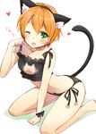  ;o animal_ears bell blush cat_cutout cat_ear_panties cat_ears cat_lingerie cleavage_cutout fang hazuki_natsu highres hoshizora_rin jingle_bell looking_at_viewer love_live! love_live!_school_idol_project meme_attire one_eye_closed open_mouth panties short_hair side-tie_panties solo underwear underwear_only 