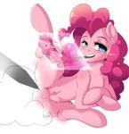  2016 blue_eyes drawing earth_pony equine eyelashes female feral freedomthai friendship_is_magic hair hi_res horse long_hair mammal mouth_hold my_little_pony pink_hair pinkie_pie_(mlp) pony pussy solo teats 
