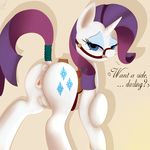  2016 absurd_res blue_eyes butt clitoris cutie_mark dialogue english_text equine eyeshadow female feral friendship_is_magic hair half-closed_eyes hi_res looking_at_viewer makeup mammal matimus91 my_little_pony pegasus purple_hair pussy rarity_(mlp) saddle solo teats text wings 