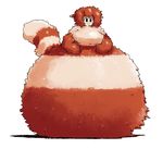  black_eyes breasts brown_fur brown_hair curly_q female fluffy fur furret hair keijimatsu nintendo nude pok&eacute;mon pok&eacute;morph shadow simple_background smile tan_fur video_games white_background wide_hips 