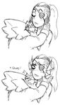  2015 alphys annoyed couple cute duo ear_fins ear_grab eye_patch eyewear fangs fin fish glasses lilaira marine monochrome monster ponytail reptile scalie sketch undertale undyne video_games 
