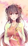  absurdres axis_powers_hetalia blush flower highres long_hair mao_yuzi ribbon smile solo taiwan_(hetalia) tears 