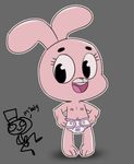  anais_watterson anthro clothed clothing cub daughter flat_chested fur grey_background intest invalid_tag lagomorph looking_over mammal navel panties penis pink_fur rabbit sibling simple_background sister standing the_amazing_world_of_gumball topless underwear young 