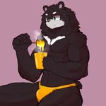  anthro bear big_muscles bulge clothed clothing cup honey male mammal muscular solo speedo steam swimsuit topless whiteleo 