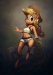  2016 anthro applejack_(mlp) assasinmonkey big_head blonde_hair clothed clothing earth_pony equine female freckles friendship_is_magic green_eyes hair hi_res horse long_hair long_tail mammal my_little_pony navel pony ponytail solo 