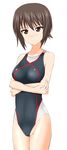  bad_id bad_twitter_id brown_eyes brown_hair competition_swimsuit crossed_arms girls_und_panzer highres inactive_account nishizumi_maho one-piece_swimsuit short_hair solo standing swimsuit takafumi 